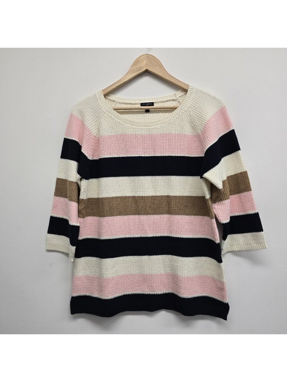 Talbots Riviera Striped Pima Cotton Knit Sweater Petite M 3/4 Sleeve Nautical
